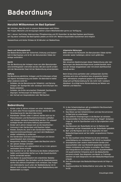 Badeordnung, genehmigt durch die Betriebskommission Badeordnung